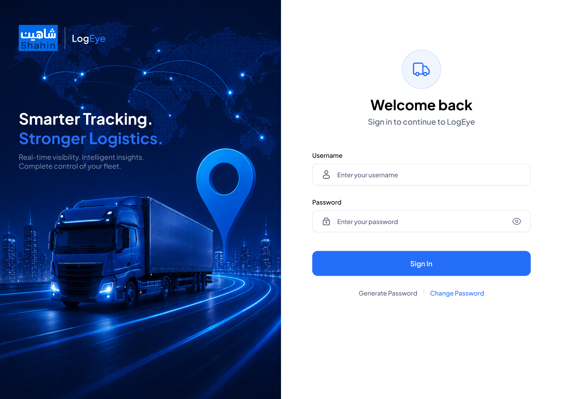 Login — from washed gradient to branded split-screen — after