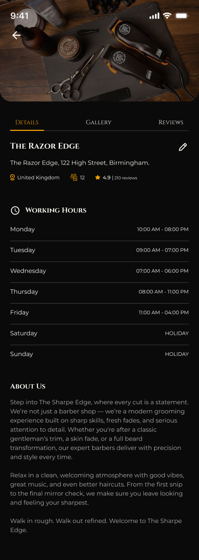 Shop Details — Zulfy Barber App