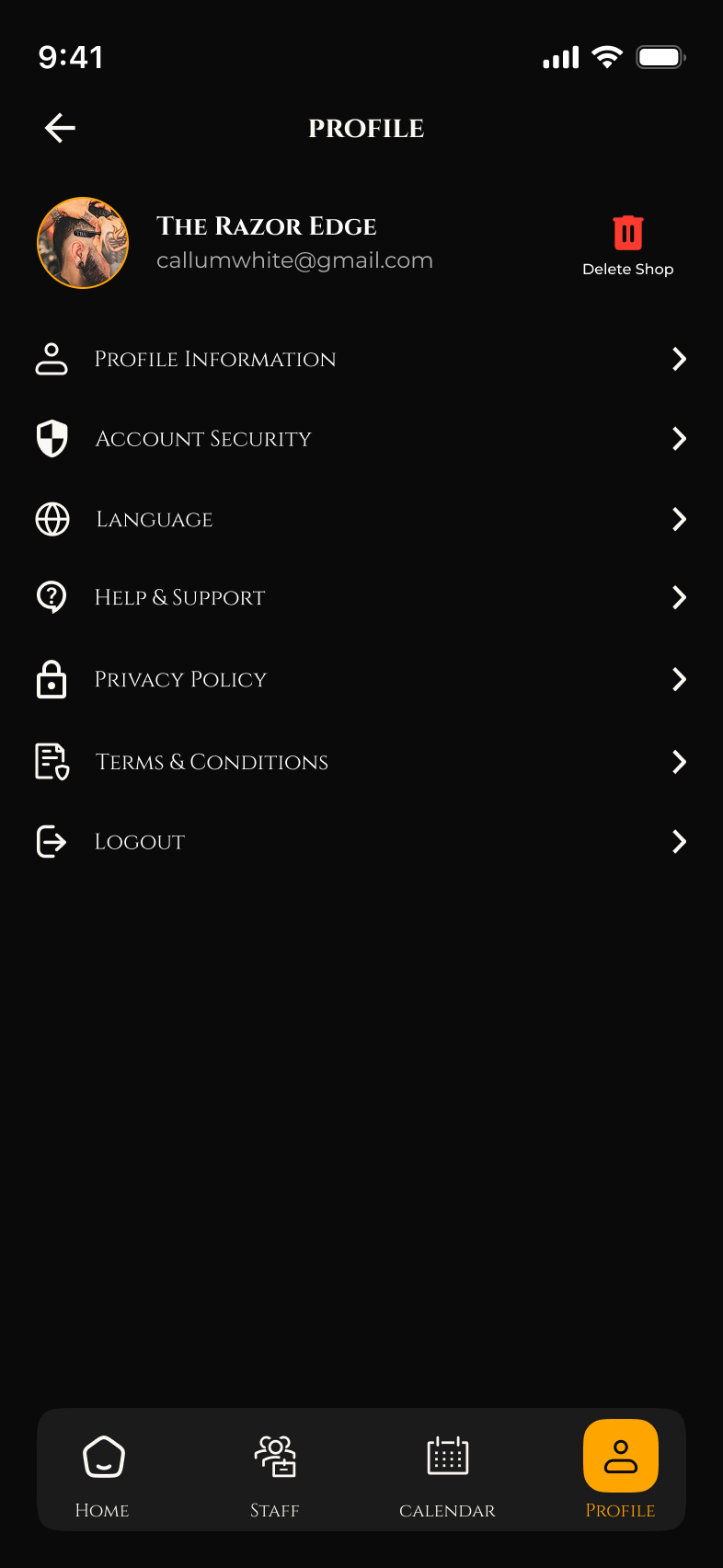Profile & Settings — Zulfy Barber App