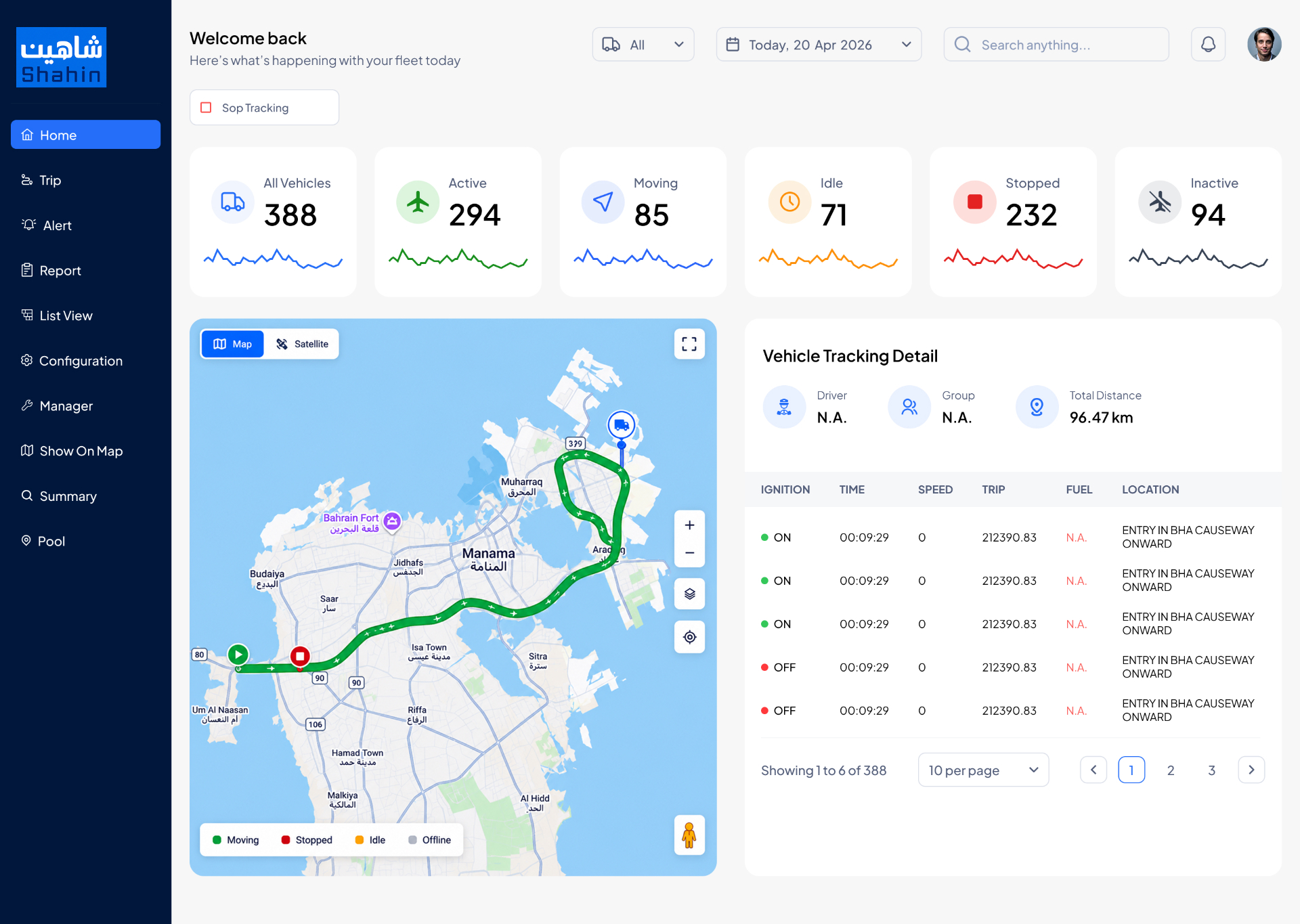 Vehicle Tracking — inline table → Vehicle Detail panel — after