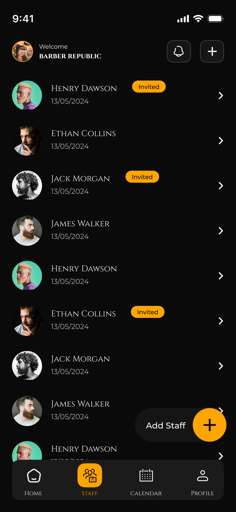 Staff List — Zulfy Barber App