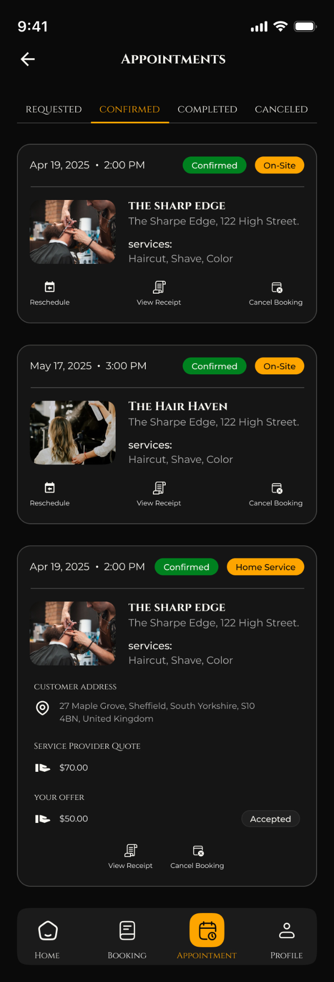 Appointments — Confirmed — Zulfy User App