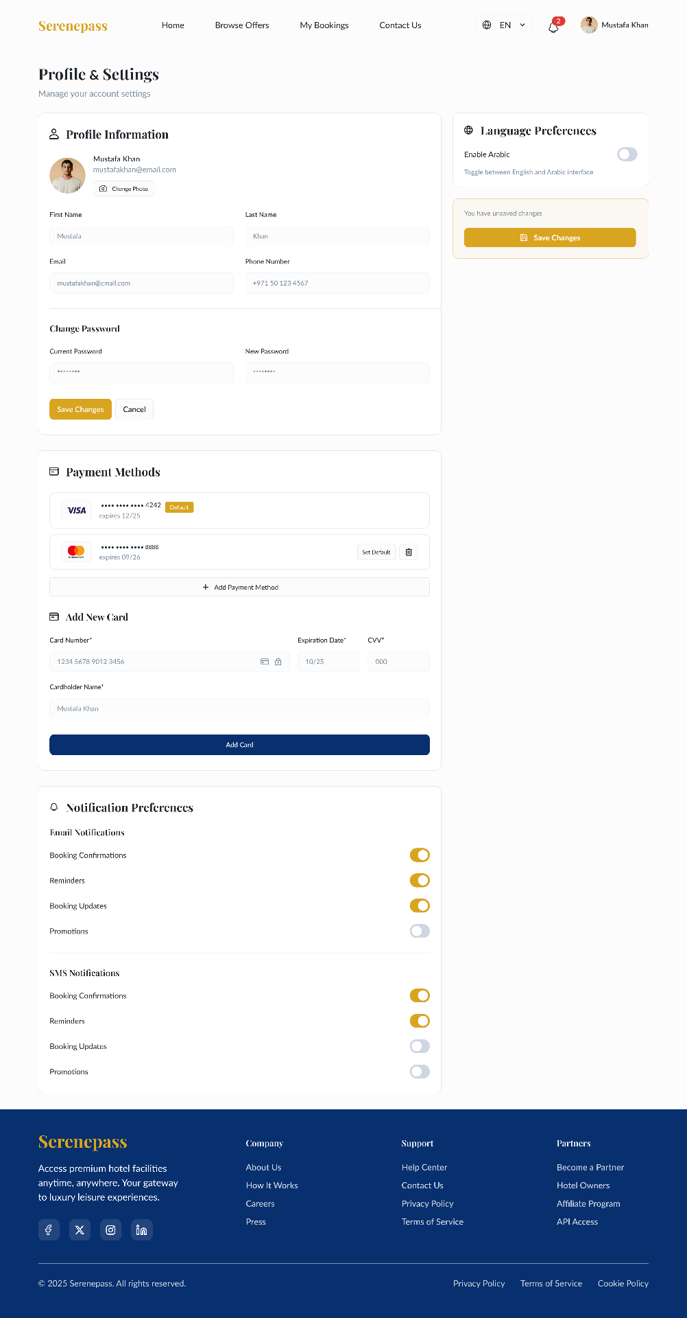 Profile and settings