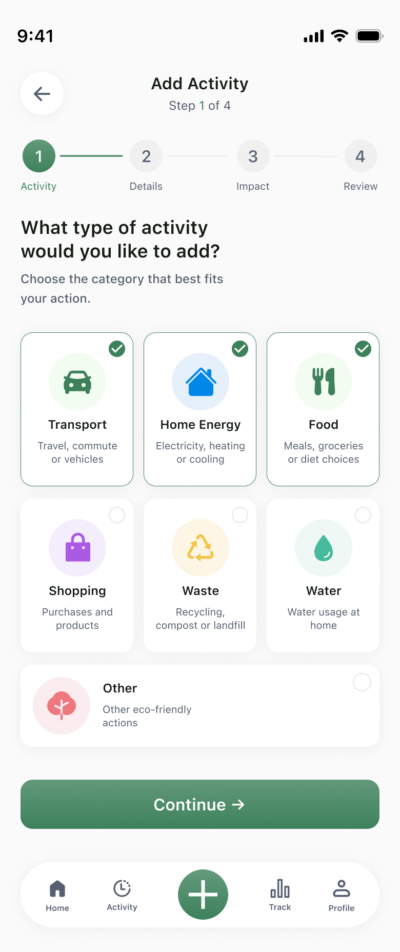 Add Activity — Step 1 — Carbo